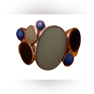 SILVER  TONE MULTI GEMSTONE RING SIZE 8.5 VINTAGE